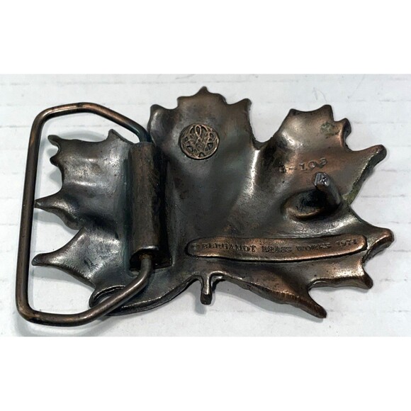 Vintage Bergamot Brass Works Maple Leaf Solid Bronze Belt Buckle 1974 Nature - Picture 6 of 7